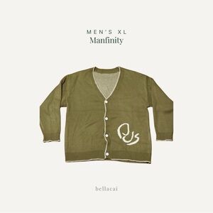 Manfinity | Men's Olive Knit Cardigan Contrast Trim Streetwear Style Size XL